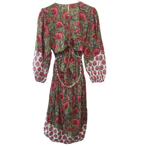 All Things Mochi Red Green Floral Cotton Tie Back Shift Dress Size XL - Picture 4 of 14